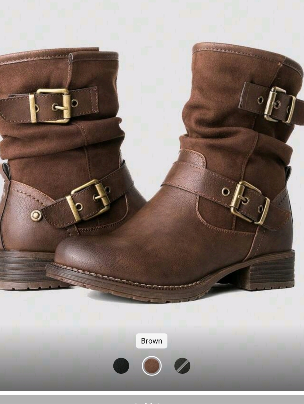 Women's Brown Buckle Mid-Calf Boot
